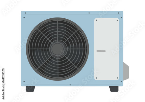 Modern Outdoor Air Conditioner Unit for Cooling and Heating Systems with a Large Fan and Control Panel