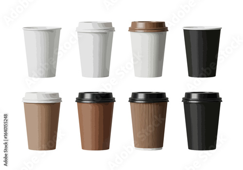 Collection of Disposable Hot Beverage Cups with Lids for Coffee Tea and Other Hot Drinks Assorted Colors and Designs