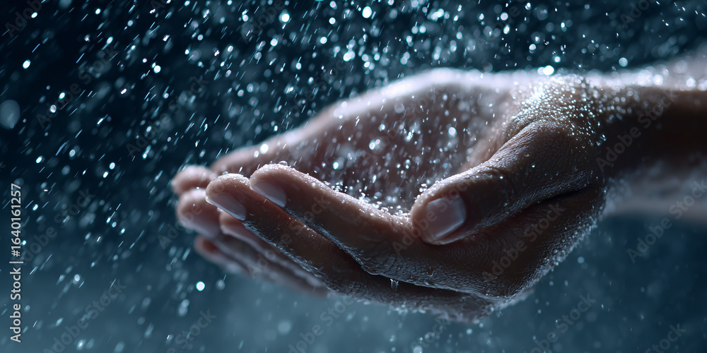 Fototapeta premium A close-up shot captures hands catching falling rain drops