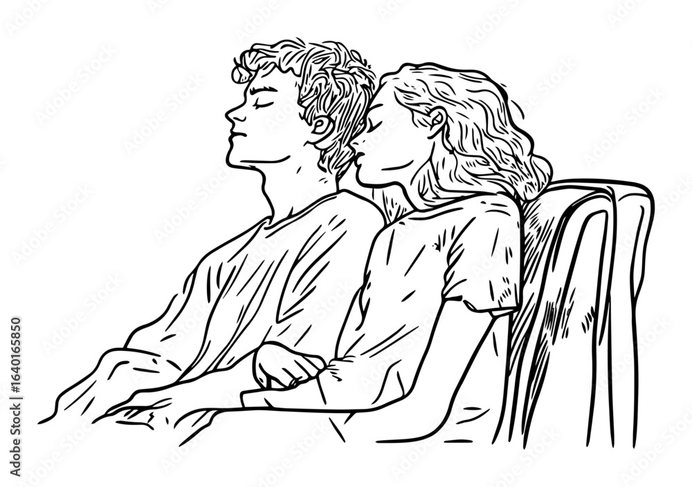 Obraz premium hand drawn couple resting together – outline vector illustration