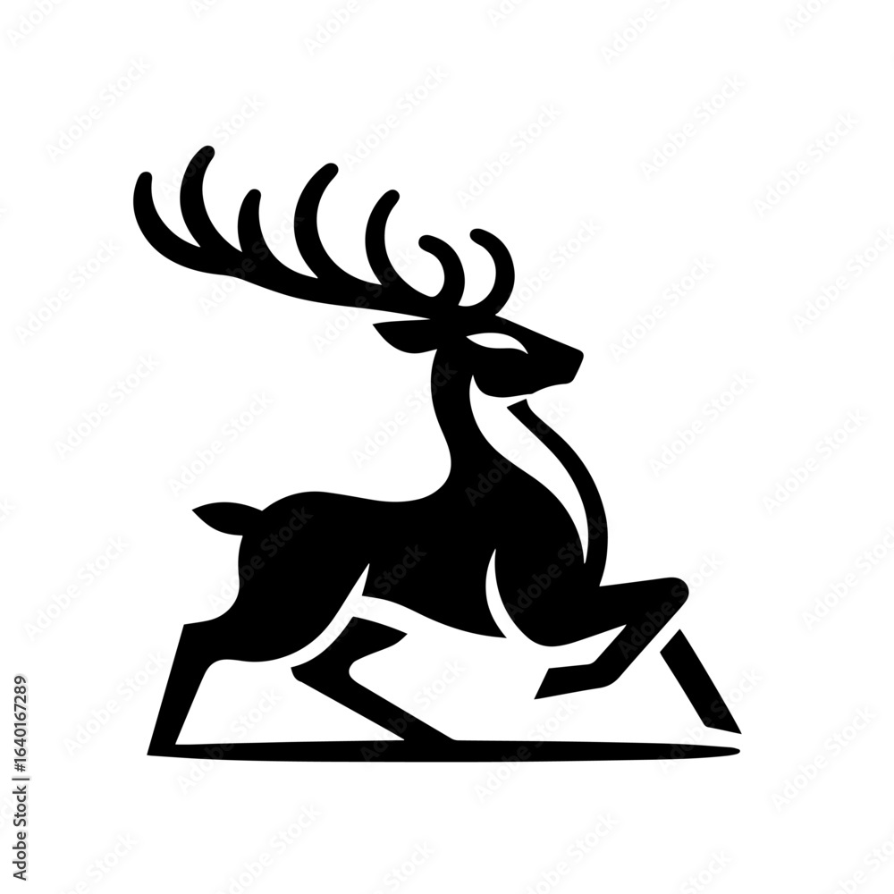 Fototapeta premium Black and white vector silhouette of an deer on white background