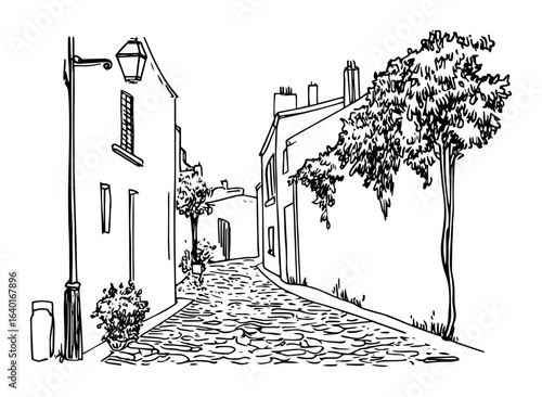 old town alley – outline european street scene
