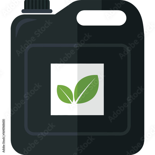 Black jerrycan with green leaf symbol for eco friendly liquid