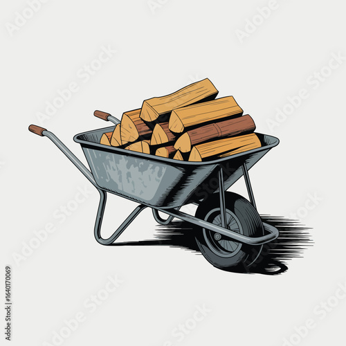 Wheelbarrow filled with firewood ready for transport