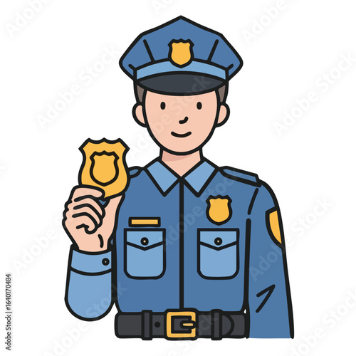 Police Officer with Badge Vector Illustration