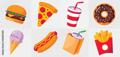 Collection of popular fast food and sweet treats