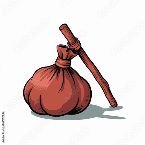 Simple illustration of a hobo s bindle with a stick
