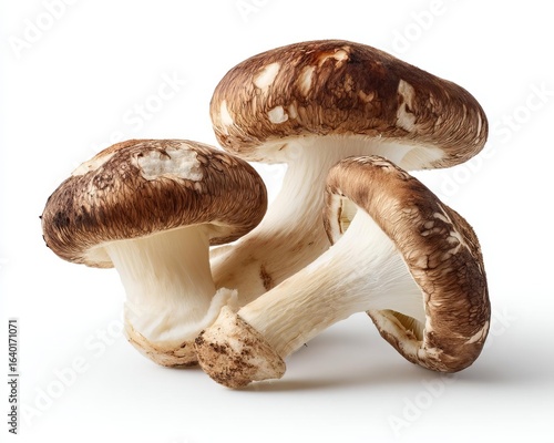 Three appetizing mushrooms are beautifully arranged showcasing their earthy colors and textures perfect for culinary use