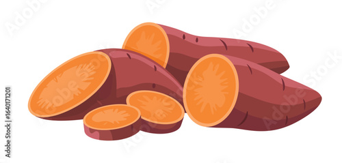 Freshly cut sweet potatoes with vibrant orange flesh
