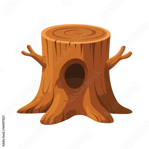 Cartoon tree stump with a hole and branches
