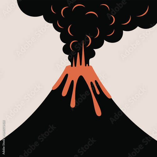 Stylized illustration of a volcanic eruption with lava and smoke