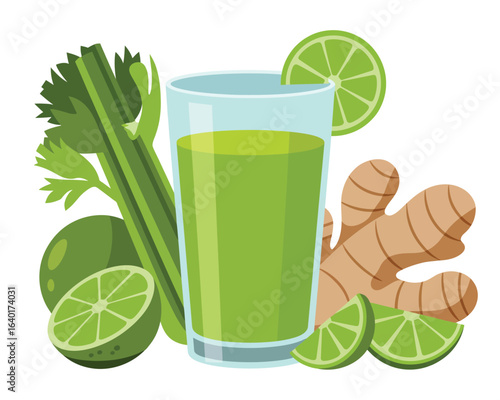Refreshing green juice with celery lime and ginger