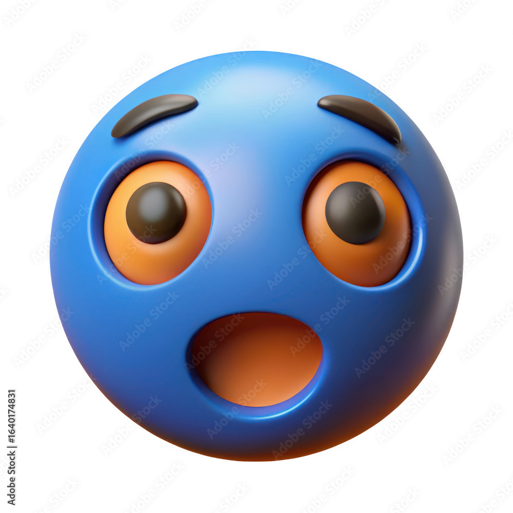 Fototapeta premium 3d surprised blue emoji face with orange eyes