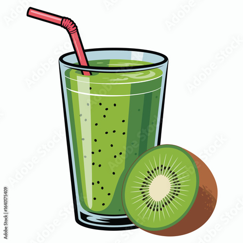 Refreshing green kiwi smoothie with a fresh slice