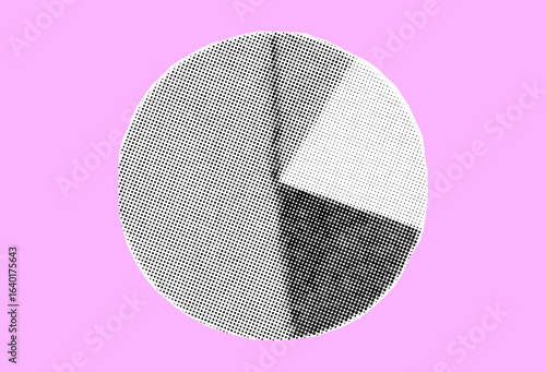 Pie chart halftone pop art style on pink background