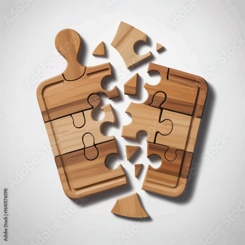 Wooden puzzle pieces breaking apart showing disconnection