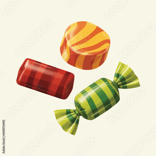 Assortment of colorful wrapped and unwrapped candies
