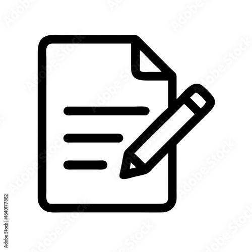 Document writing icon for content creation and editing with pencil for business and education use cases
