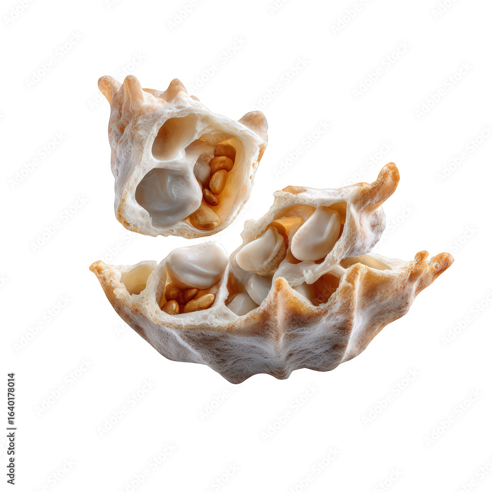 Closeup of a cut fruit revealing its seeds and internal structure, isolated on transparent background Closeup of a cut fruit revealing its seeds and internal structure, isolated on transparent background