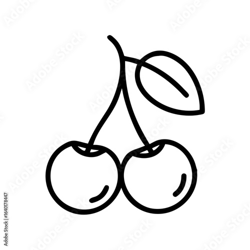 Cherry fruit vector illustration two cherries with leaf simple outline style drawing clip art design element icon 