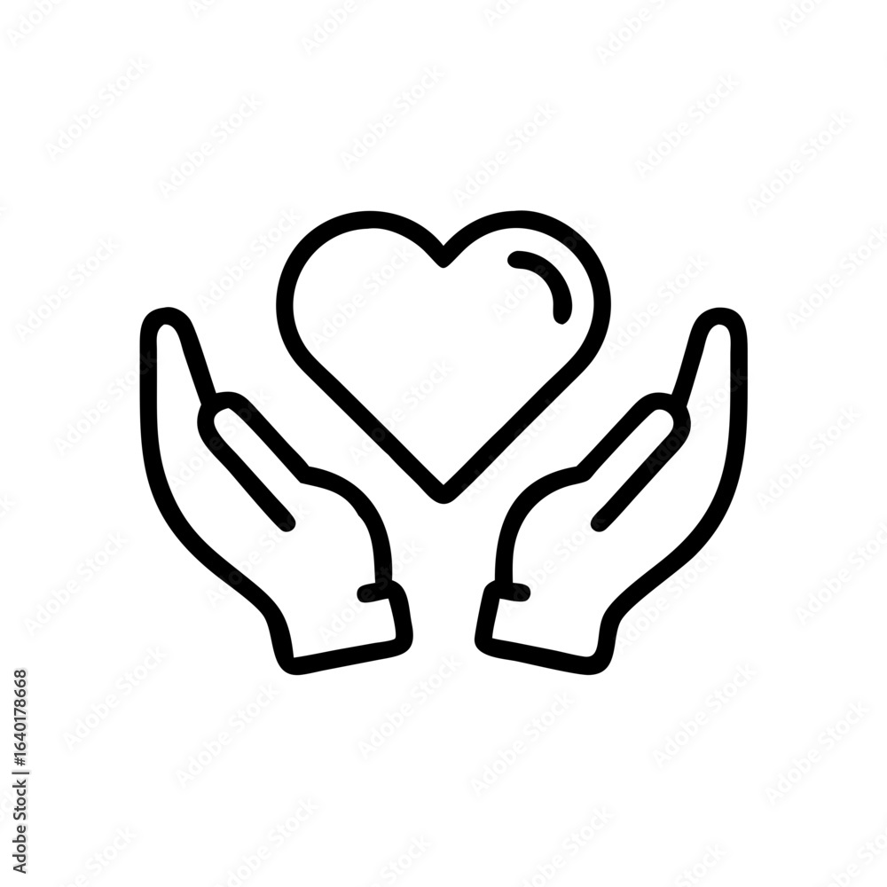 Two hands holding a heart shape in a simple outline style, conveying love and care with minimalist design Two hands holding a heart shape in a simple outline style, conveying love and care with minimalist design