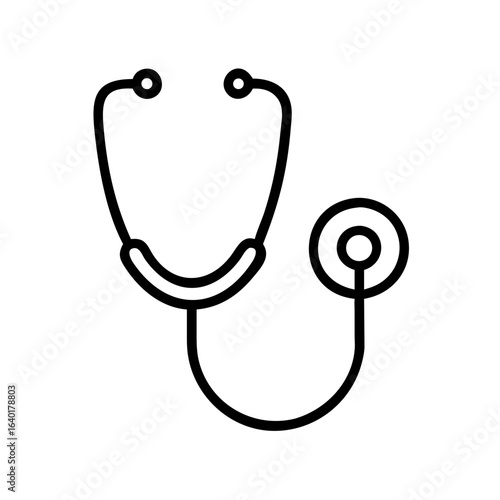 Simple line drawing of a stethoscope with earpieces and chest piece on a white background for medical use