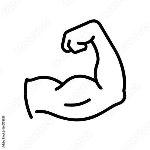 Illustration of a muscular arm flexing with visible biceps and forearm in a simple black outline design