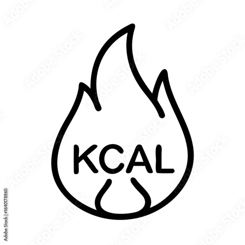 Illustration of a kcal symbol in the shape of a flame representing calorie burning and energy expenditure