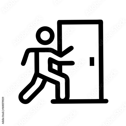 Emergency exit sign evacuation route symbol person running to door safety escape way out direction guidance