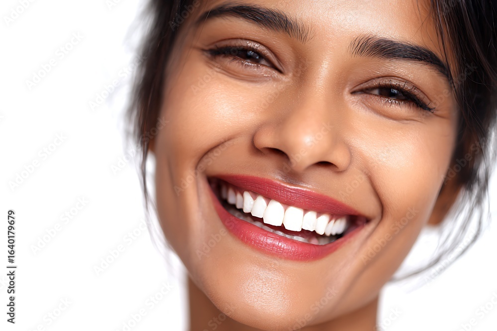 Obraz premium Professional dental ad with close-up of smiling Asian model 