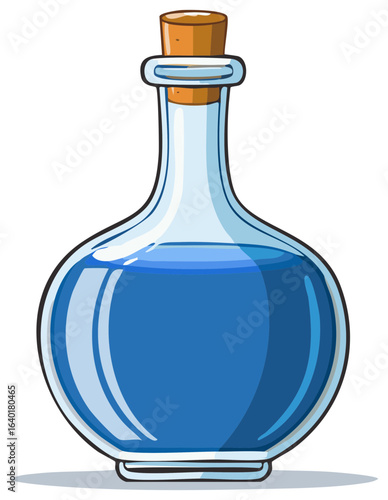 Glass Potion Bottle with Blue Liquid and Cork Stopper Illustration