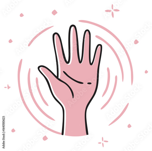 Hand with Healing Energy Concept Illustrated with Pink and White Colors for Meditation and Relaxation