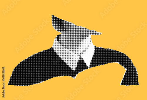 Faceless man halftone pop art on yellow background