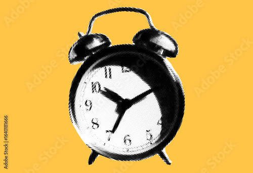 Alarm clock halftone pop art on yellow background