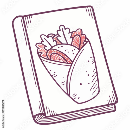 Hand-drawn falafel wrap with tahini in an illustrated style  