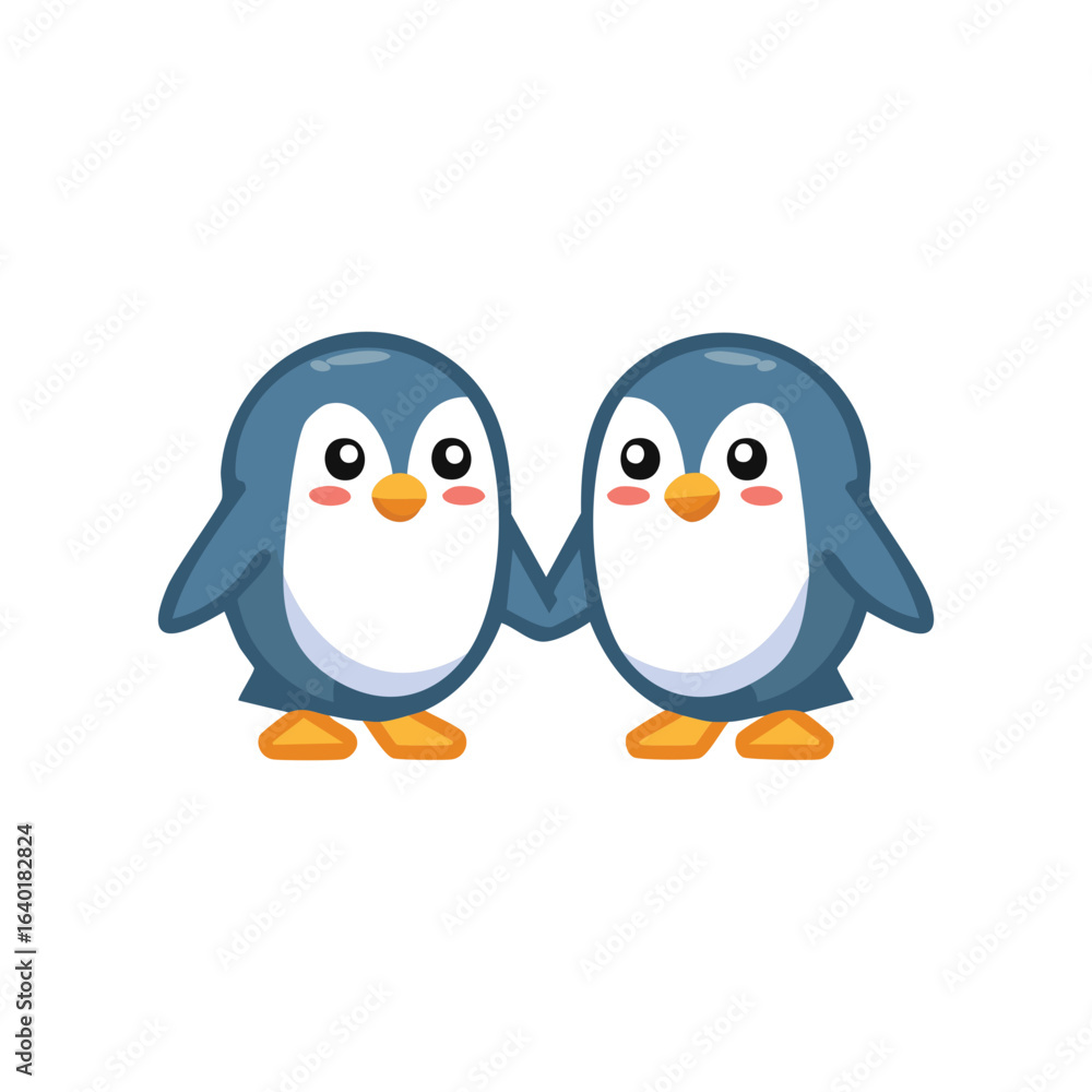 Obraz premium Two adorable penguins holding hands, full of love and connection
