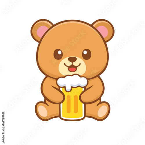 A cute cartoon bear happily enjoying a beer. The illustration features a charming bear character holding a beer glass and smiling