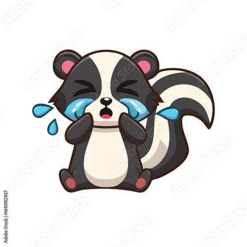 A crying skunk expressing sadness with tears
