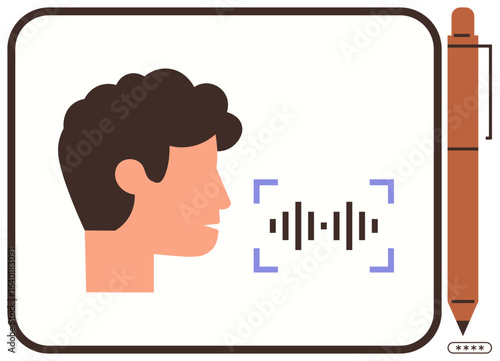 Person speaking represented by side profile and sound waves indicating audio or voice interaction. Ideal for communication, technology, AI voice, podcast, speech therapy, transcription, simple