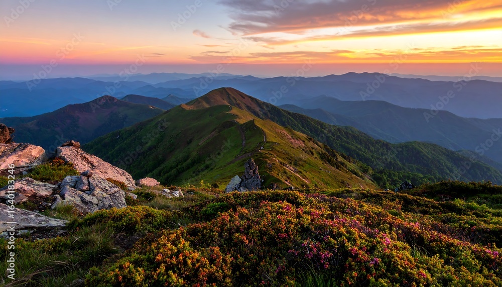 Fototapeta premium Mountain sunset view landscape