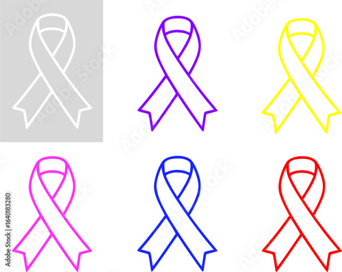 Awareness ribbon collection. White January, Purple February, Yellow September, Pink October, Blue November, Red December