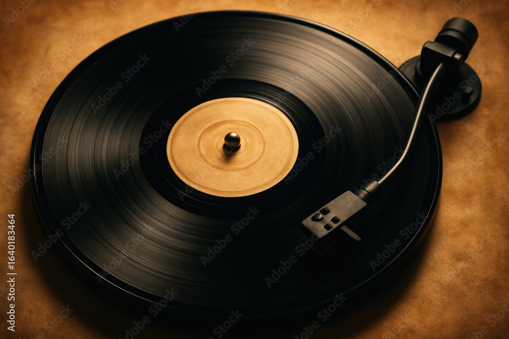 Fototapeta premium Spinning Vinyl Record on Turntable Photo