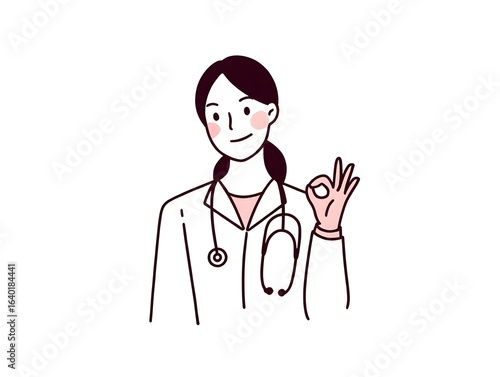 Illustration of female doctor giving ok sign for medical healthcare concept design