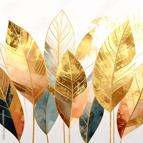 Abstract gold leaves on a white background