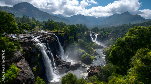 Athirappilly falls cascading down rocks in lush green forest
