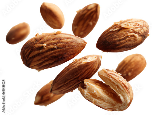 Close-up of Roasted Almonds Falling on Black Background