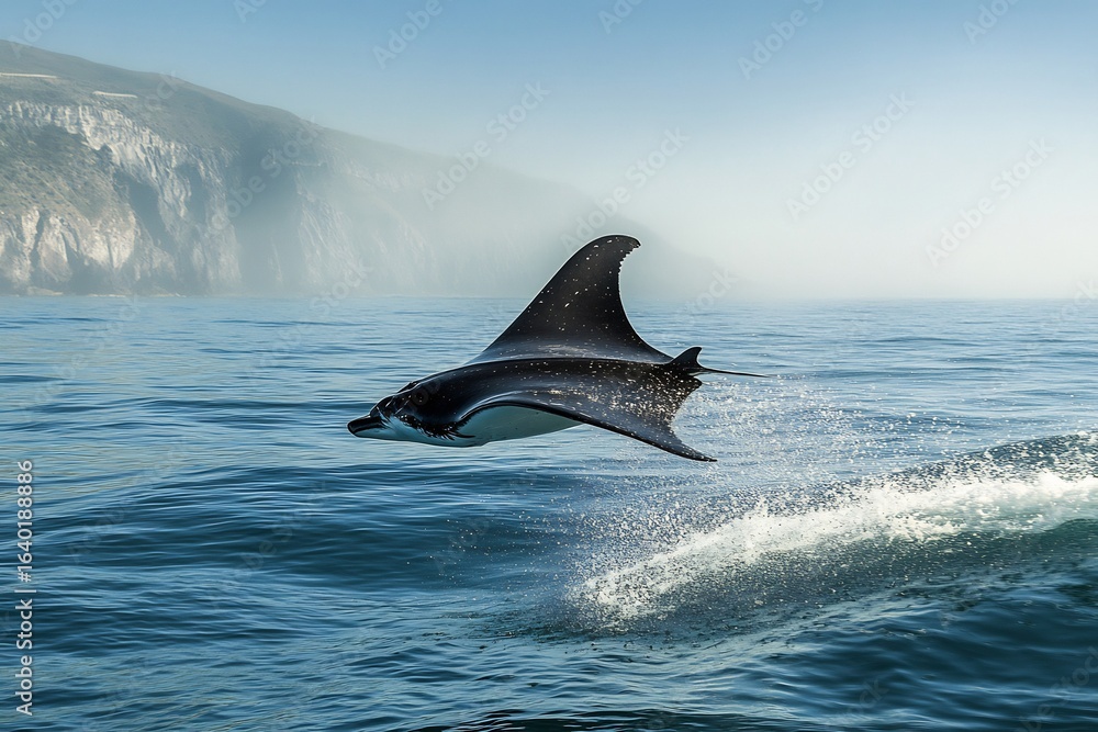 Fototapeta premium Explore the ocean manta ray breaching wildlife photography marine life conservation travel destination adventure