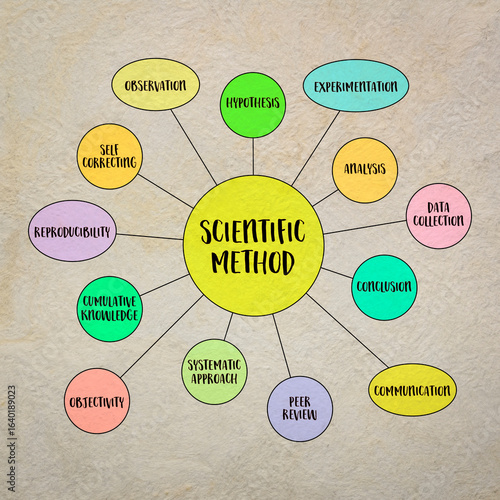 scientific method infographics or mind map sketch, science and research concept