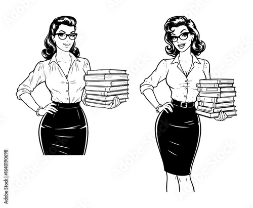 retro woman with books sexy librarian or teacher vector