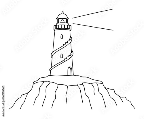 lighthouse on a rocky cliff simple line drawing